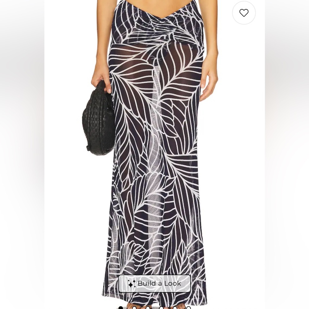 Devon Windsor V Cut Akris Long Sheer Navy Palm Maxi Skirt Size S